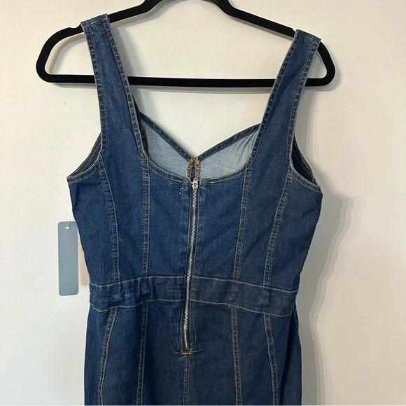 Tractr Women’s V-Neck Tank Dark Wash Denim Zip Up Back Hi/Lo Dress Sz XL NWT